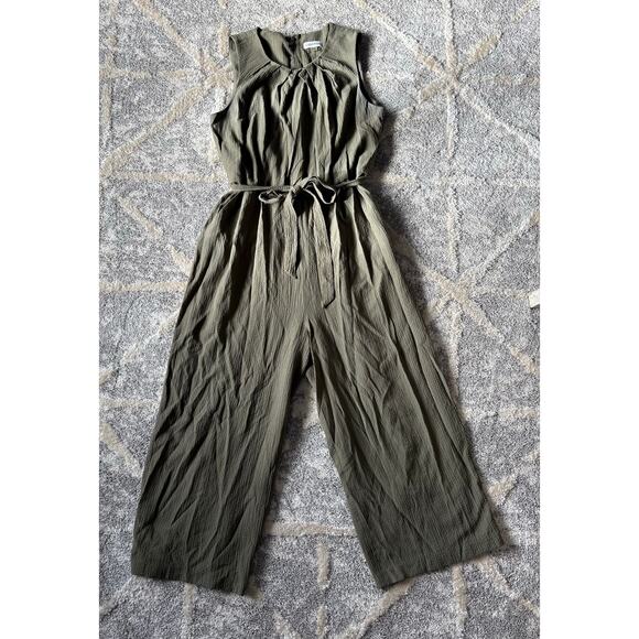 Calvin Klein olive green sleeveless wide leg cropped jumpsuit women's size 14 - Picture 1 of 7